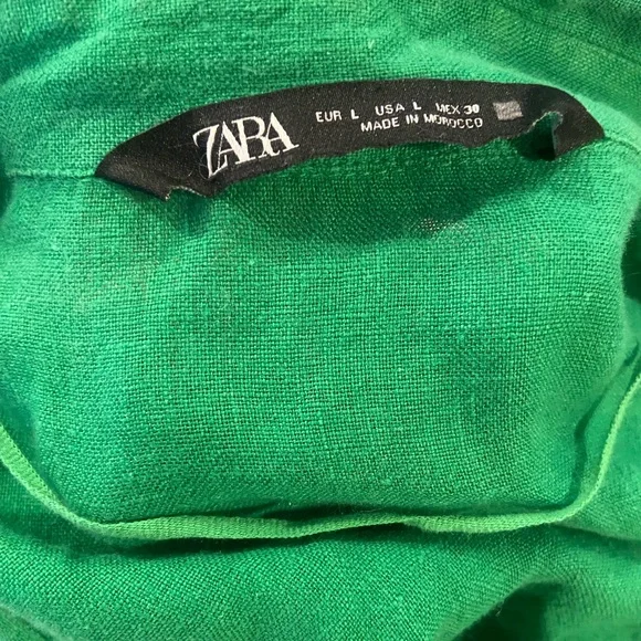 Zara Long Sleeve Button Down Green Blouse Woman’s Size Large - Picture 10 of 11